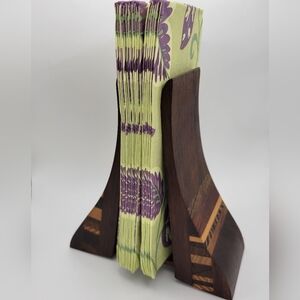 Handcrafted Sculptural Wood Napkin Holder with Leather Base | Artisan Midcentury